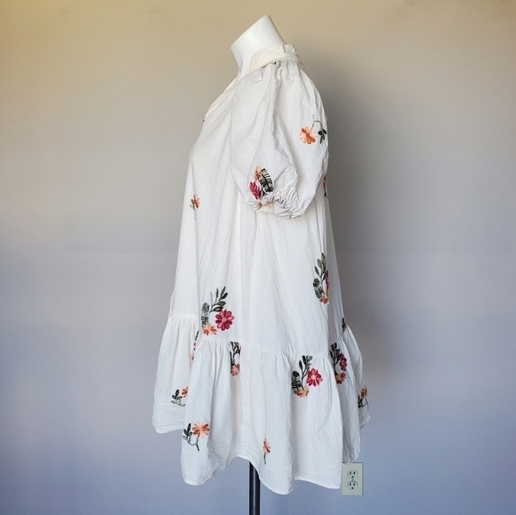 ChouChou Embroidered Cottagecore Grannycore Tunic Top Puff Sleeve Mini Dress - Picture 6 of 11